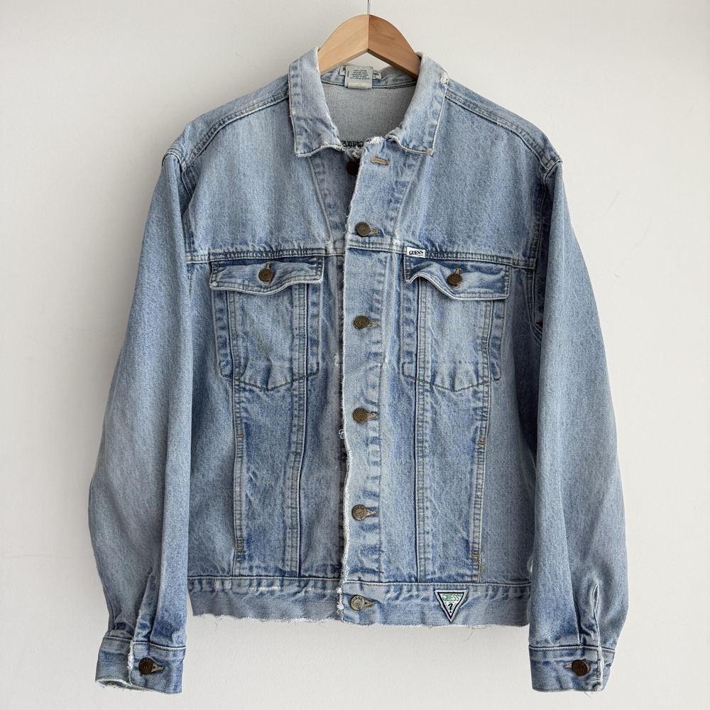 Vintage Georges Marciano Guess Denim Trucker Jacket Men Medium Light Stone Wash